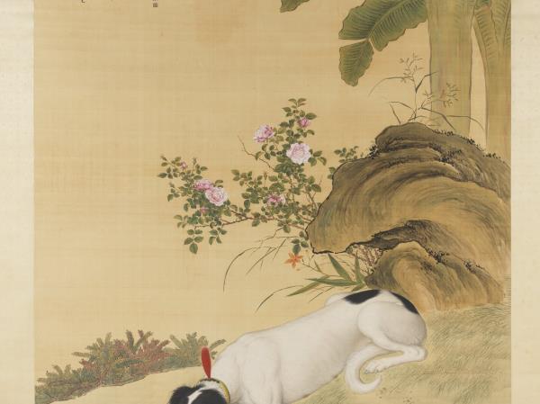 清郎世寧畫十駿犬驀空鵲　軸