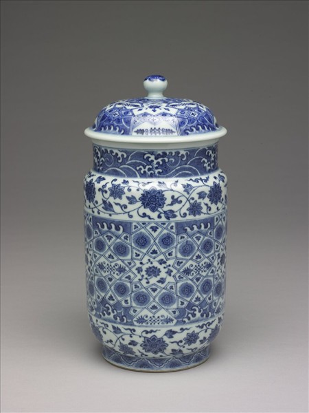 青花幾何紋壯罐