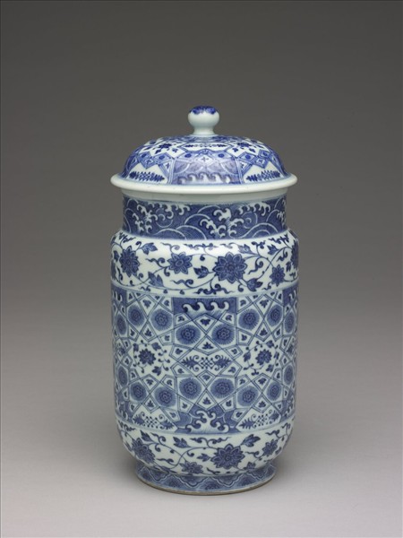 青花幾何紋壯罐