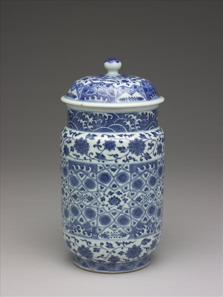 青花幾何紋壯罐