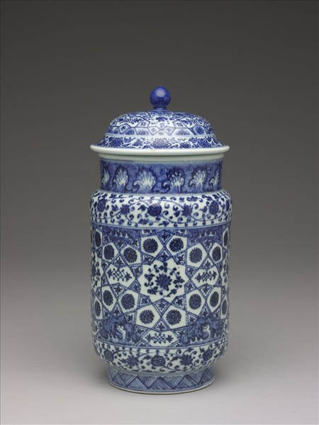 青花幾何紋壯罐