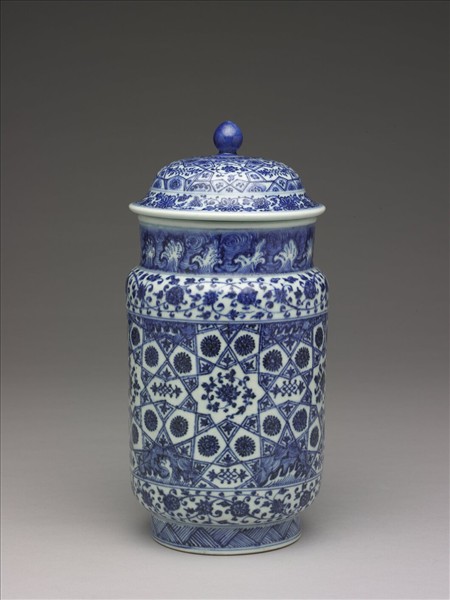 青花幾何紋壯罐