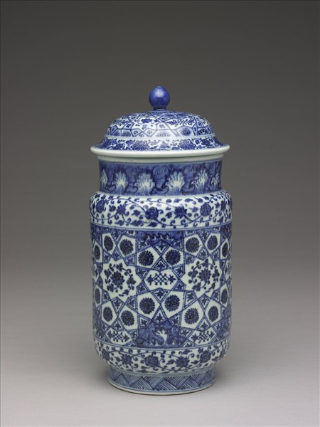 青花幾何紋壯罐