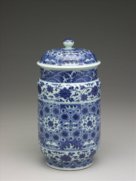 青花幾何紋壯罐