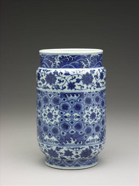 青花幾何紋壯罐