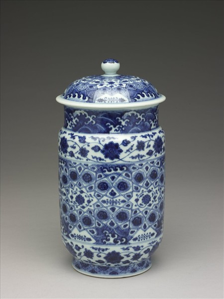 青花幾何紋壯罐