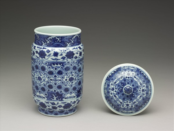 青花幾何紋壯罐