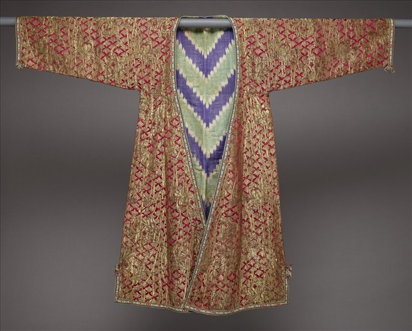 烏茲別克 黃地金線花卉紋刺繡外袍