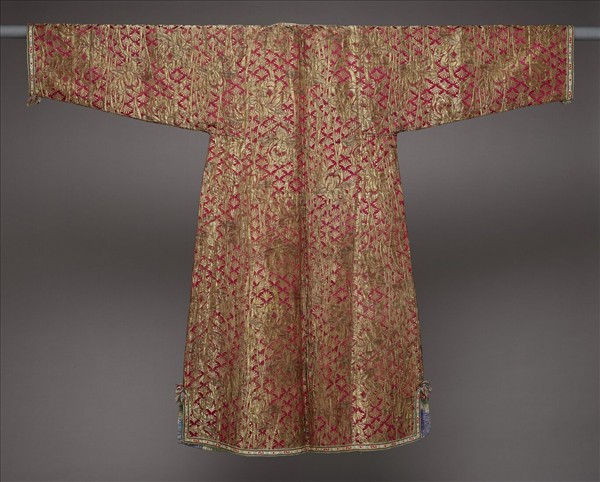 烏茲別克 黃地金線花卉紋刺繡外袍