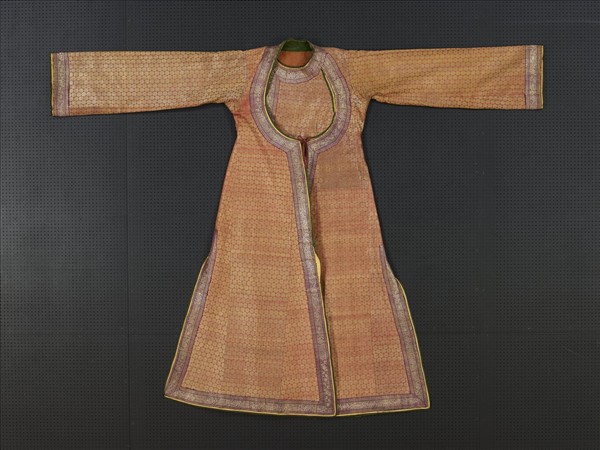 印度 紅澄地圓領織金長衣