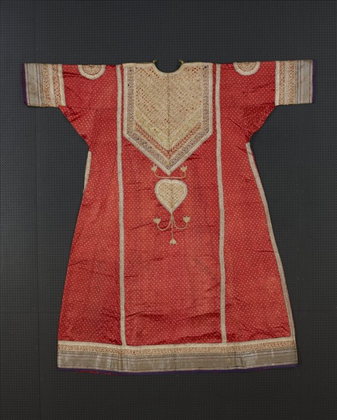 印度 紅地金線刺繡婚禮長衣