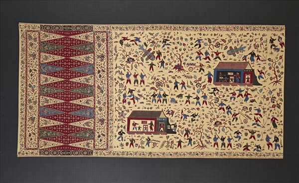 印尼 淺黃地人物風景蠟染筒裙