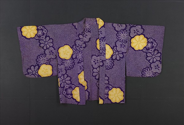 日本 紫地團花型染外套