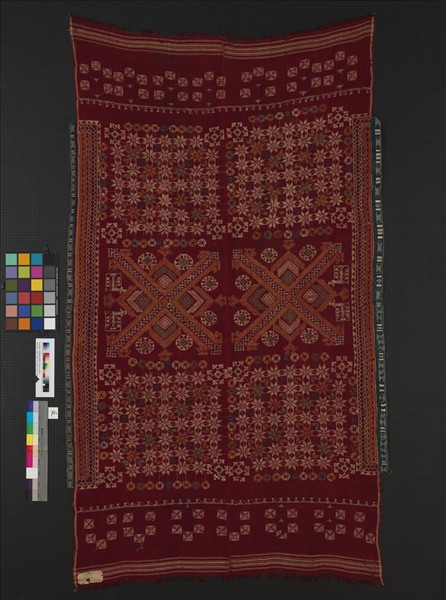 印度 紅地刺繡頭巾