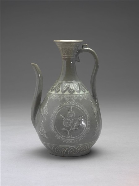 韓國 高麗時代 青瓷象嵌菊花紋水注