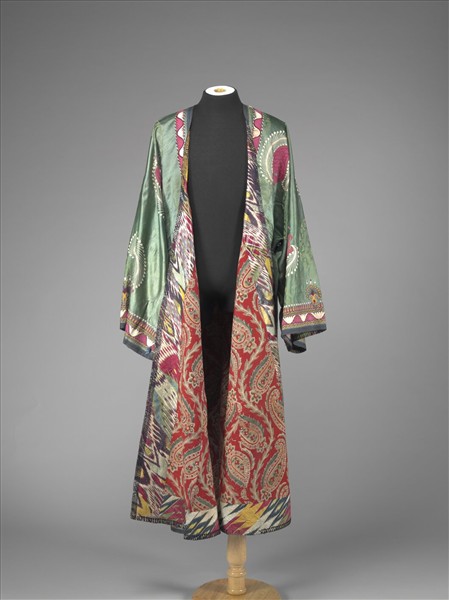 烏茲別克 綠地團龍紋暗花緞刺繡外袍