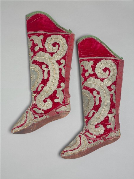 烏茲別克 紅地金線刺繡絲絨靴