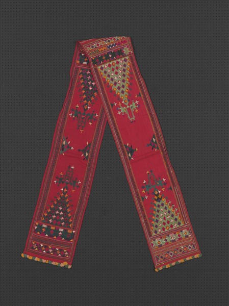 巴基斯坦 紅地幾何紋鏡繡巾