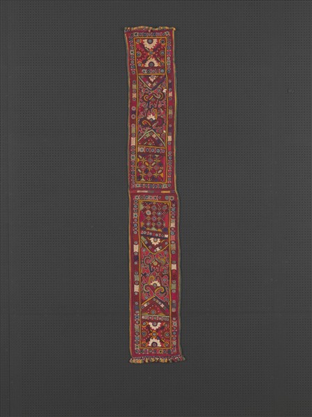 巴基斯坦 紅地幾何紋鏡繡巾