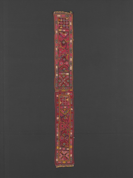 巴基斯坦 紅地幾何紋鏡繡巾