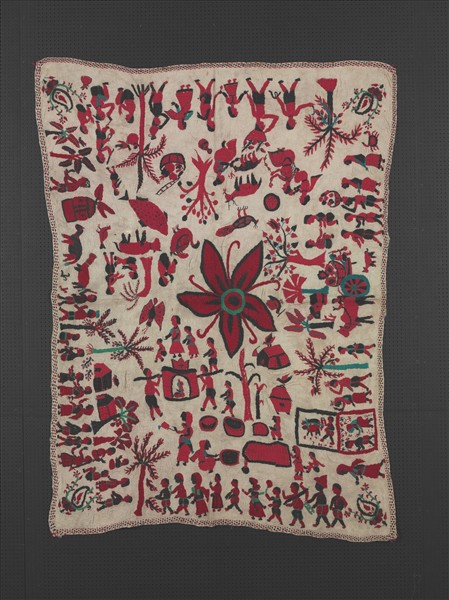 印度 人物敘事紋刺繡蓋被
