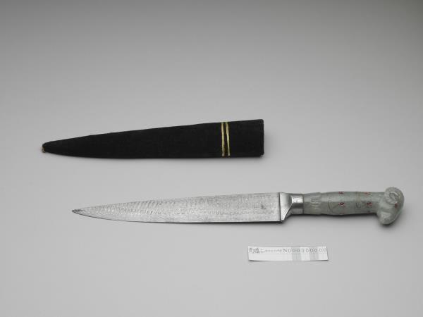 印度 蒙兀兒王朝 羊首玉柄短刀