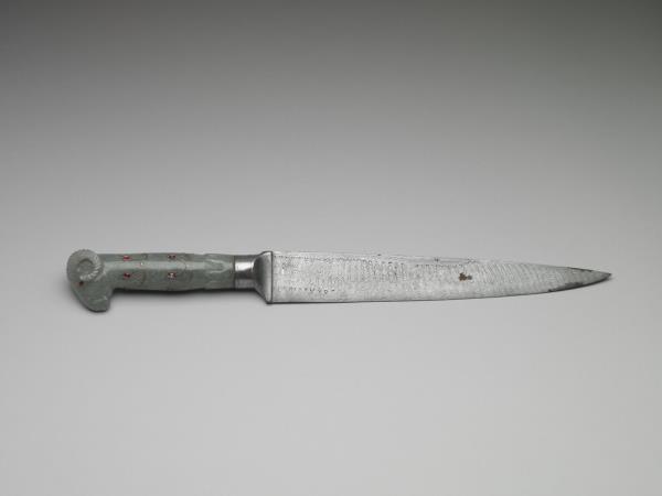 印度 蒙兀兒王朝 羊首玉柄短刀