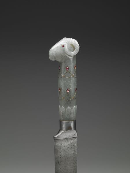 印度 蒙兀兒王朝 羊首玉柄短刀