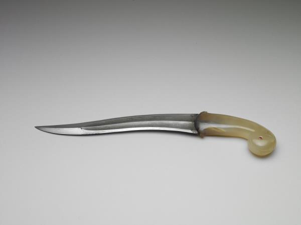 印度 蒙兀兒王朝 玉髓柄鑲金嵌寶金箔鞘短劍