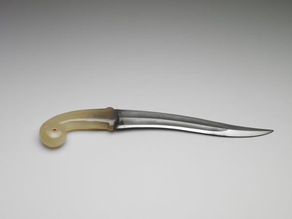 印度 蒙兀兒王朝 玉髓柄鑲金嵌寶金箔鞘短劍