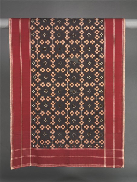 印度 黑地紫花紋雙向伊卡頭巾