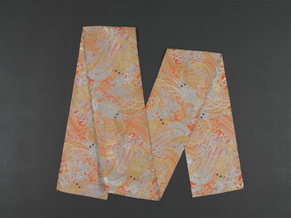 日本 紅地波濤龍蝦紋西陣織腰帶