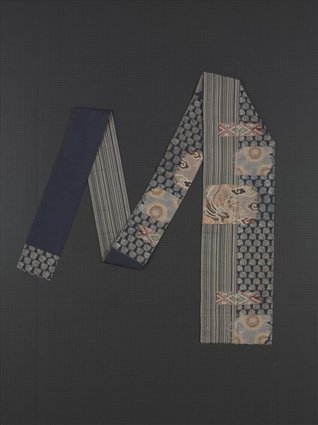 日本 紺地條紋龍兎織金錦名古屋帶