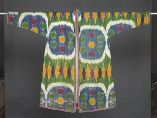 烏茲別克 綠地多彩幾何紋伊卡外袍