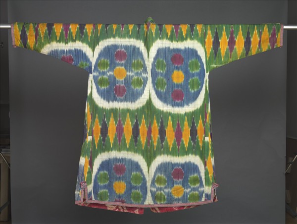 烏茲別克 綠地多彩幾何紋伊卡外袍