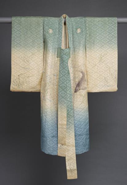 日本 白地魚藻紋描繪染童服