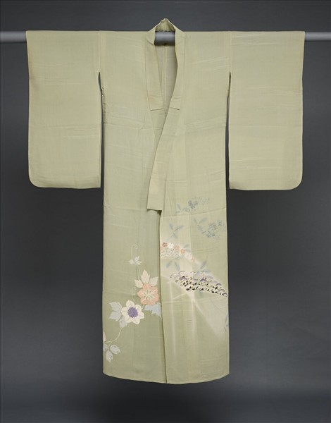 日本 淺綠地鐵線蓮友禪染和服