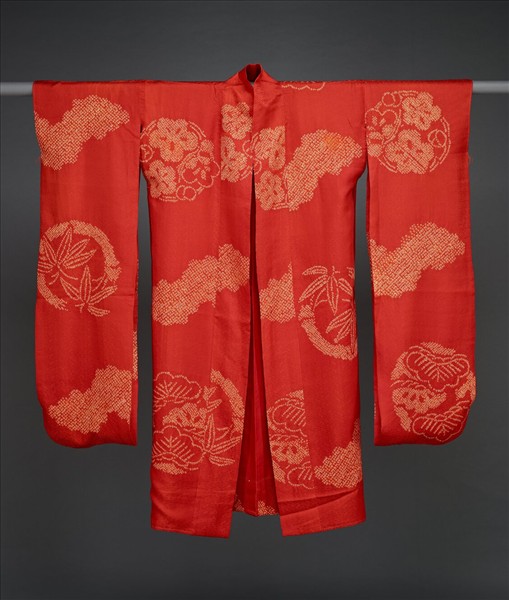 日本 紅地松竹梅鹿胎染長襯衣（長襦袢）