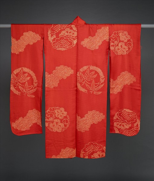 日本 紅地松竹梅鹿胎染長襯衣（長襦袢）