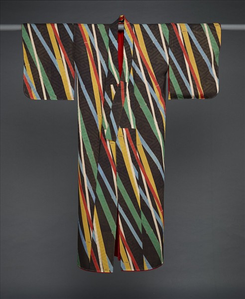 日本 黑地竹紋友禪染和服