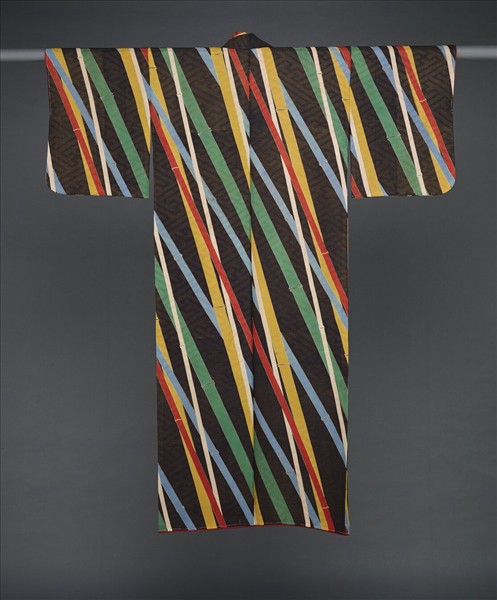 日本 黑地竹紋友禪染和服