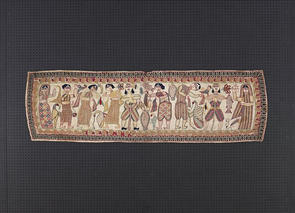 印度 白地人物刺繡布片