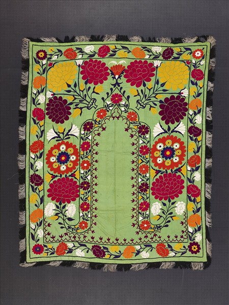 烏茲別克 綠地多彩花卉紋蘇紮尼刺繡掛飾