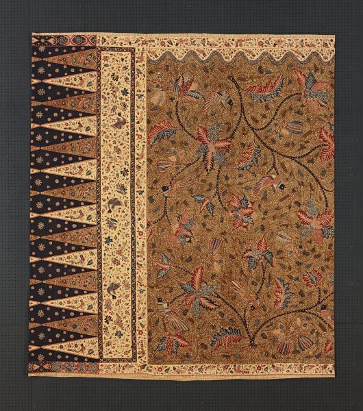 印尼 褐地花鳥頓邦紋蠟染筒裙