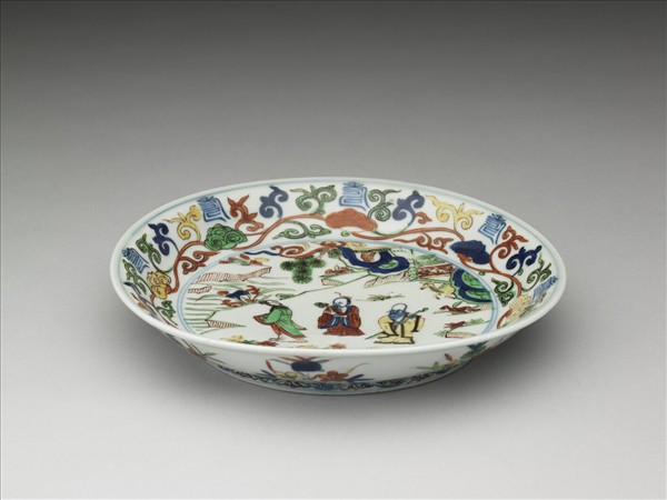 五彩三星花卉紋盤