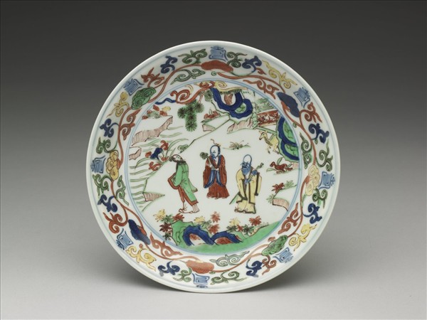 五彩三星花卉紋盤