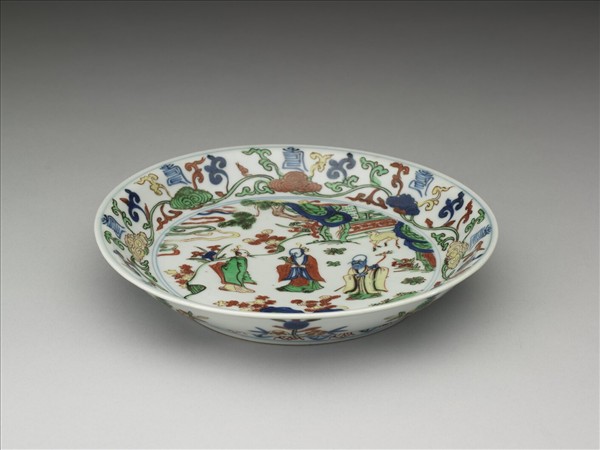 五彩三星花卉紋盤