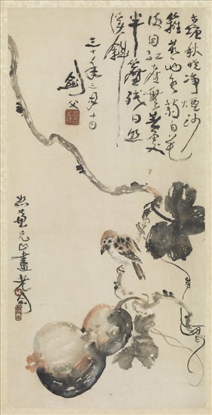 民國高劍父果鳥　軸