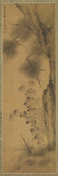 清夏大鼎松竹菊三清圖　軸