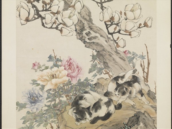 民國程璋花卉雙貓　軸